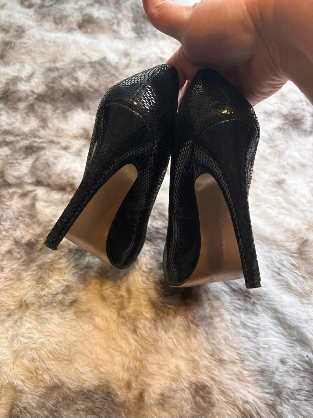 BCBGeneration Black Textured Pointed-Toe Stiletto Pumps